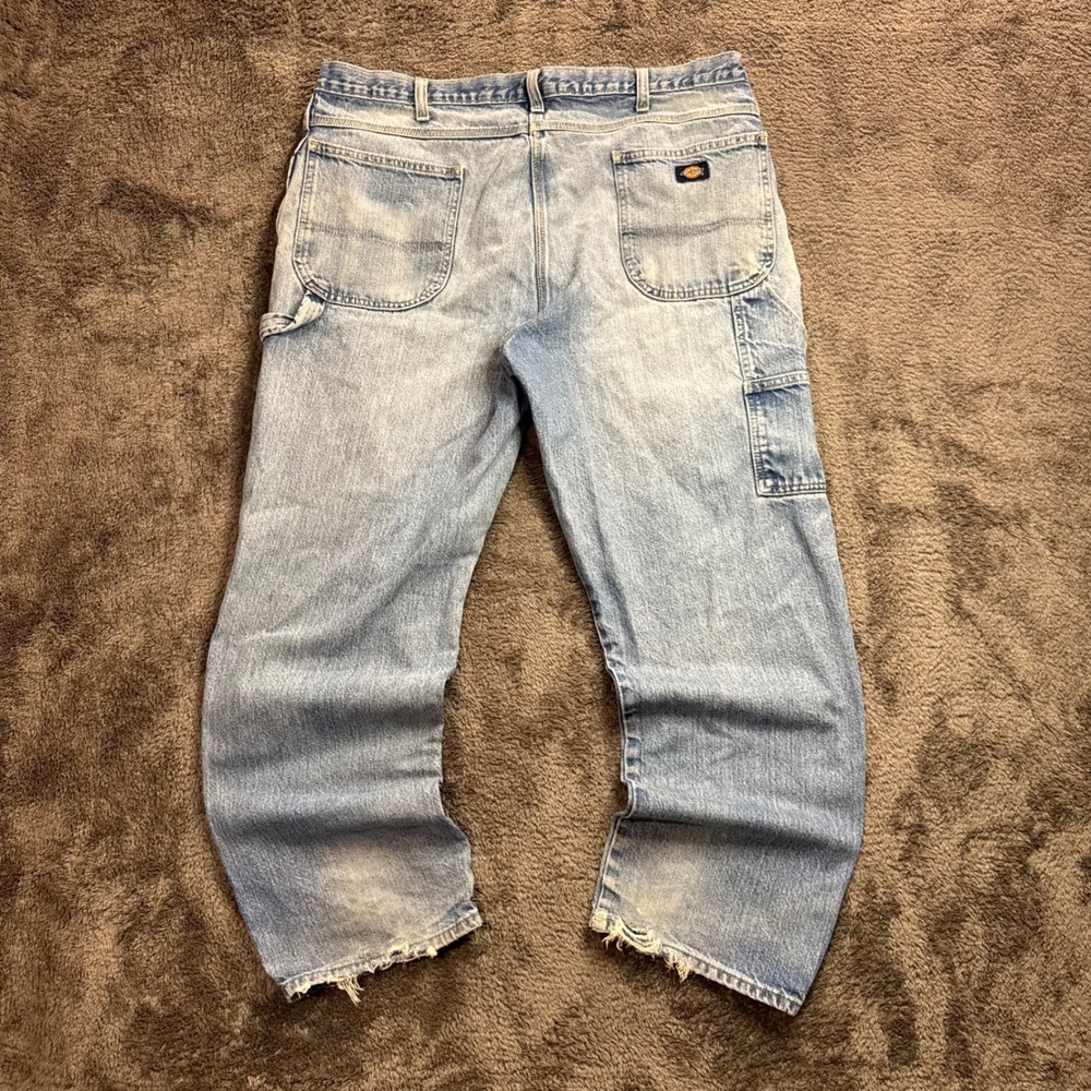 Dickies Mens Light Wash Distressed Carpenter Jeans Utility Workwear Denim 40x31